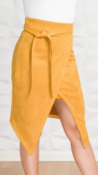 Knit Suede Belted Wrap Skirt